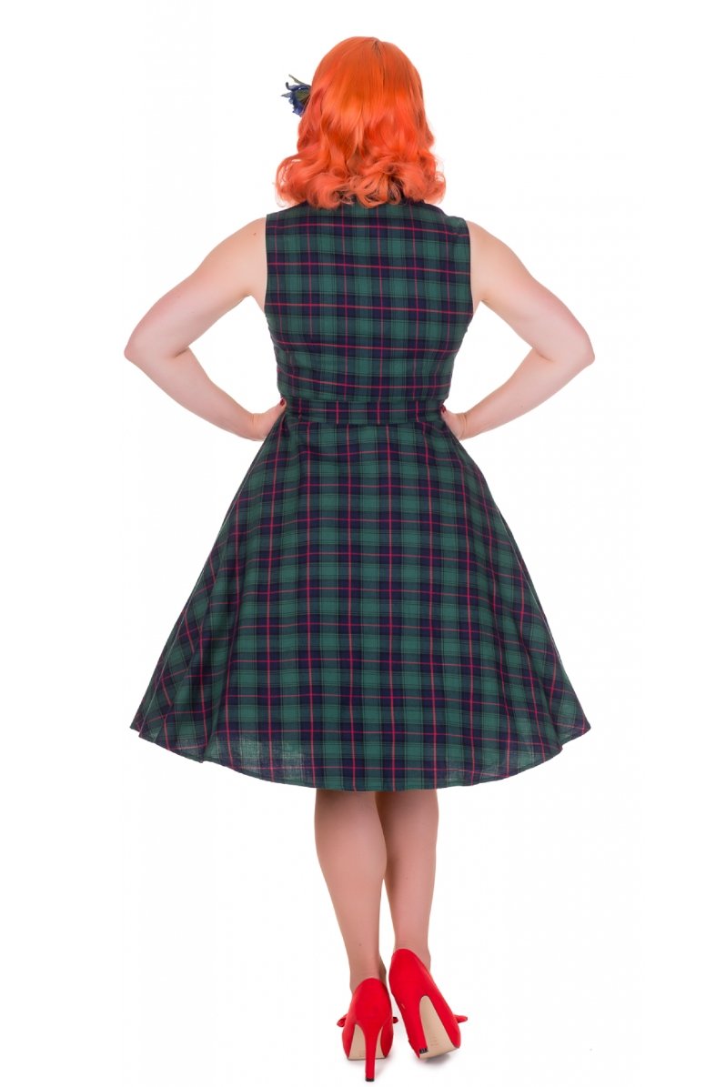 Poppy Retro Shirt Swing Dress in Green Tartan