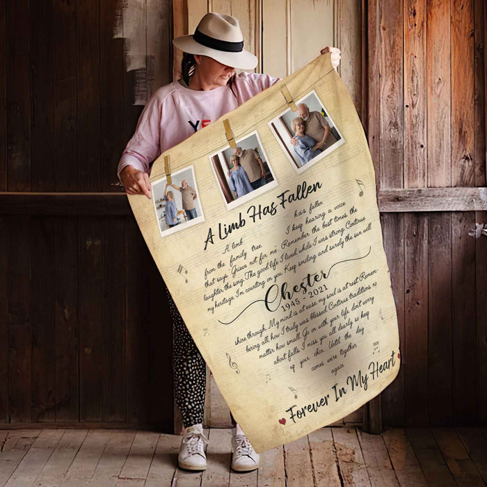 A Limb Has Fallen Memorial Blanket For Loss Of Dad, Sympathy Gift Bereavement Poem, Personalized Memory Blanket With Pictures