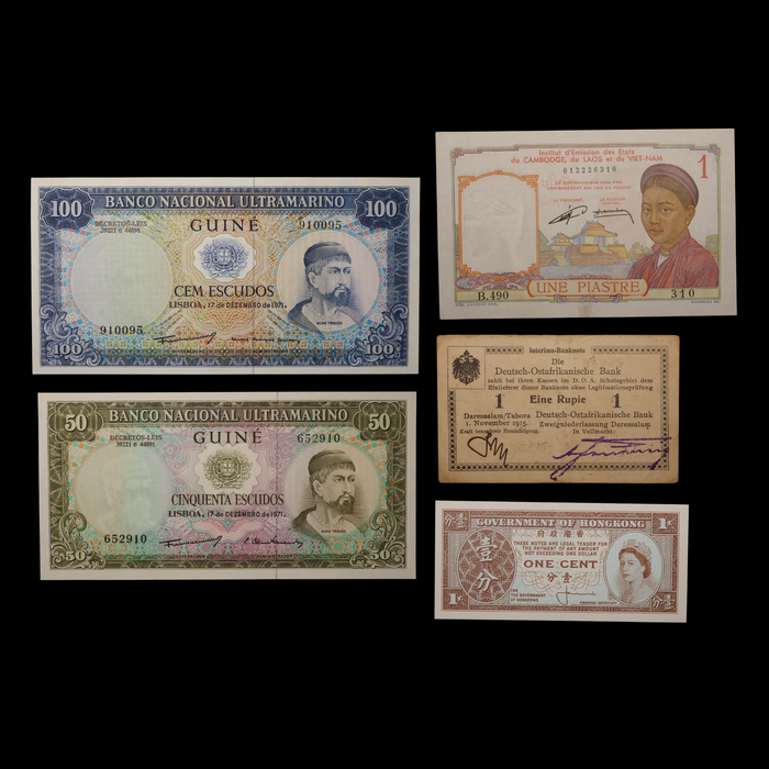 Age of Empires: Five European Colonial Banknotes - 1916 to 1995 - 20th Century
