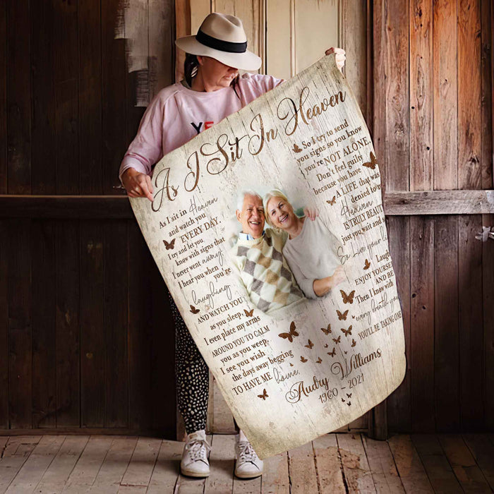 As I Sit In Heaven Poem, Memorial Butterfly Blanket For Loss Of Loved One, In Memory Photo Throw Blanket, Bereavement Blankets
