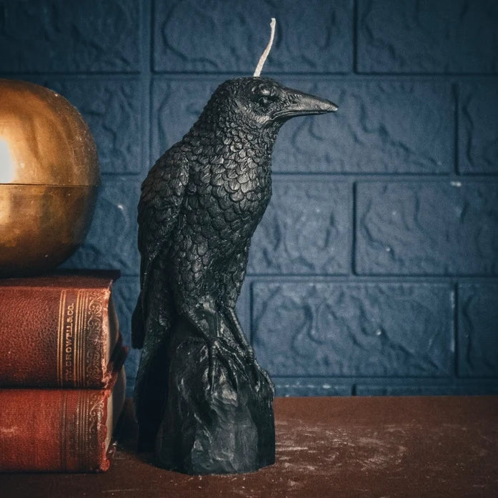 Beeswax & Soy Wax Perched Raven Pillar Candle