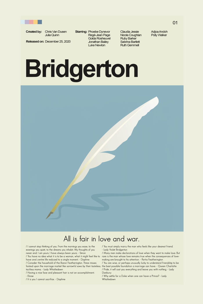 Bridgerton Season 1 - Quill | 12"x18" or 18"x24" Print only