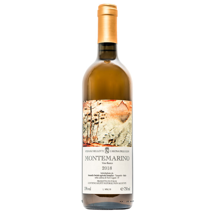 Montemarino Bianco white wine bottle, 2020, front label and gold cork