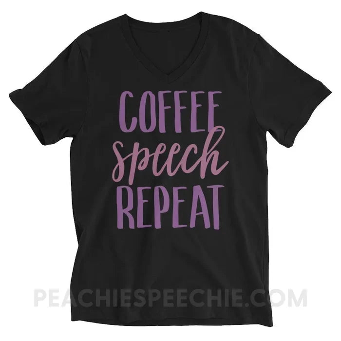 Coffee Speech Repeat Soft V-Neck - Black / S - T-Shirts & Tops peachiespeechie.com
