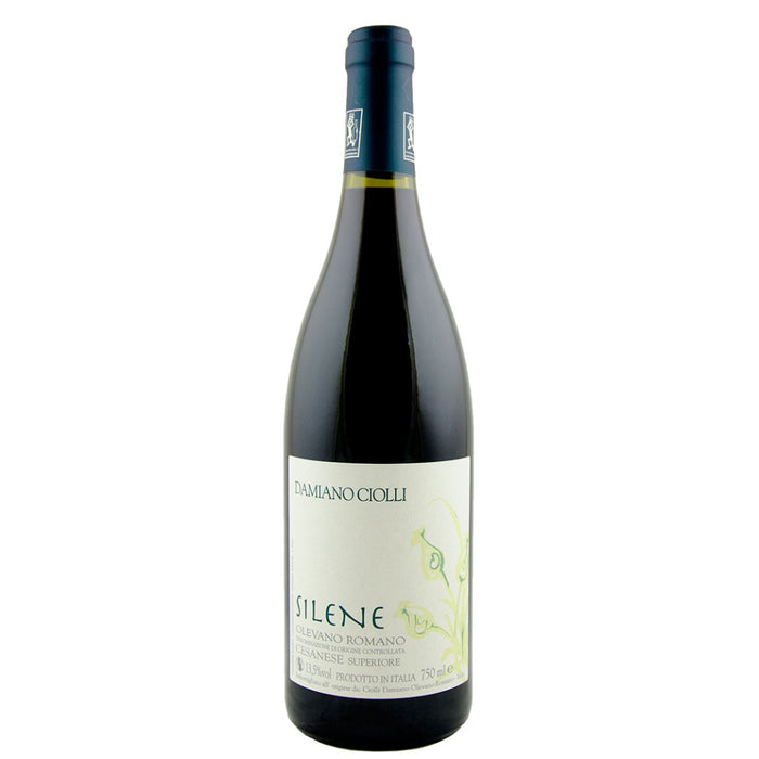 Damiano Ciolli Silene wine bottle with dark glass and cream label