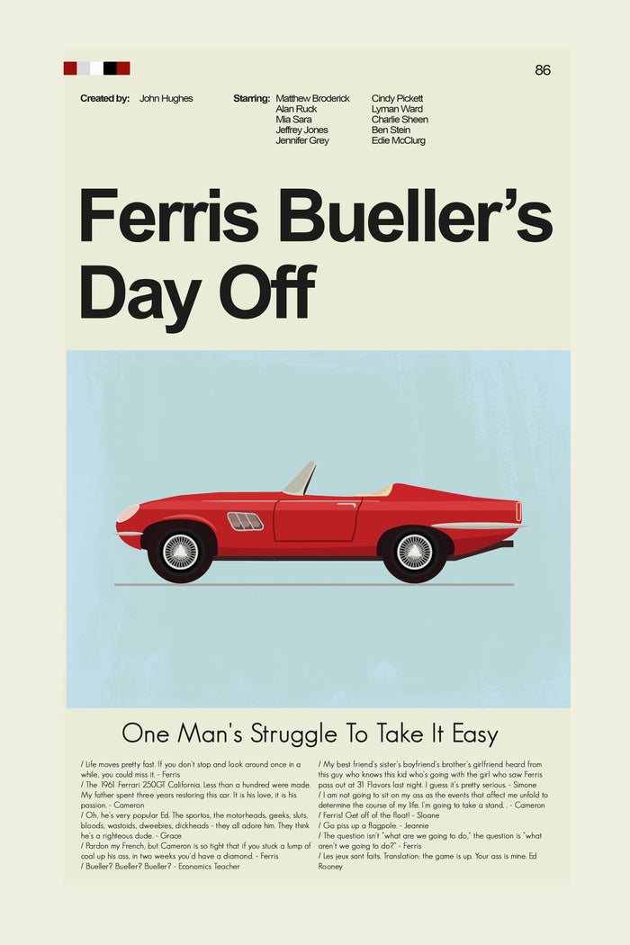 Ferris Bueller's Day Off Inspired Mid-Century Modern Print | 12"x18" or 18"x24" Print only