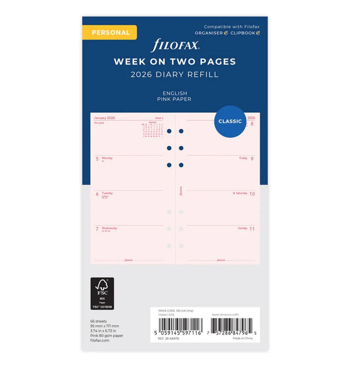 Week On Two Pages Diary - Pink - English