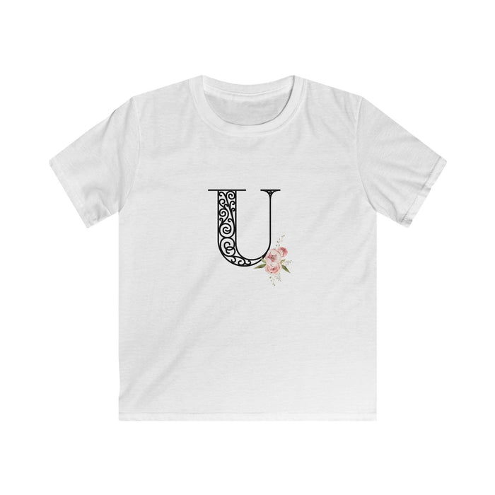 Floral Letters: Letter U - Kids Softstyle Tee - Whippie's