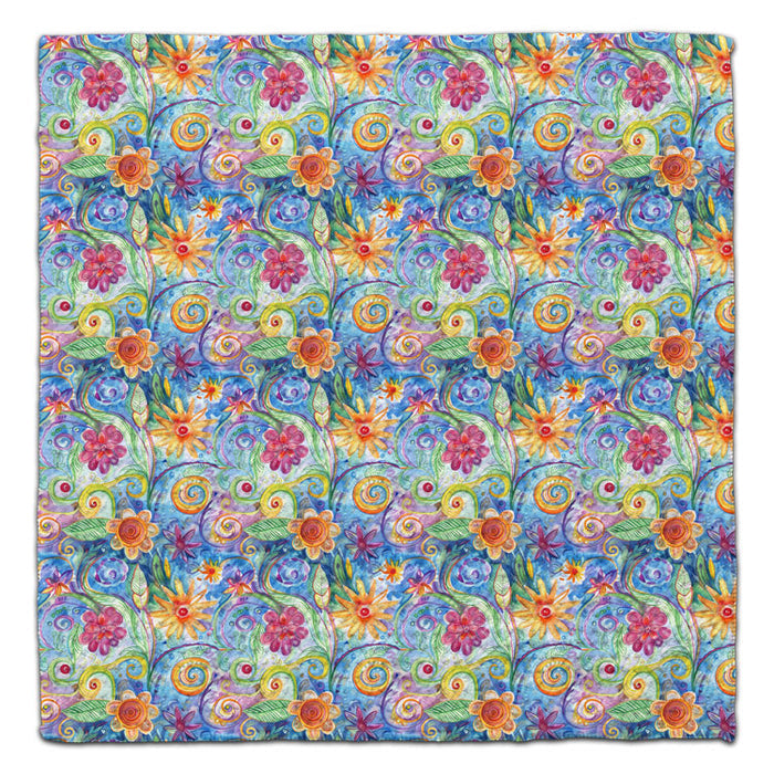 Flowers Swirl Blue Waffle Weave Washcloth