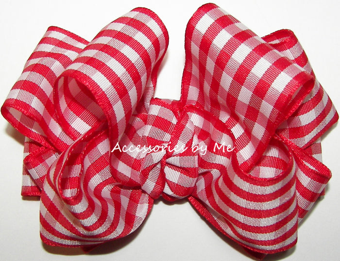 Red Gingham Check Hair Bow