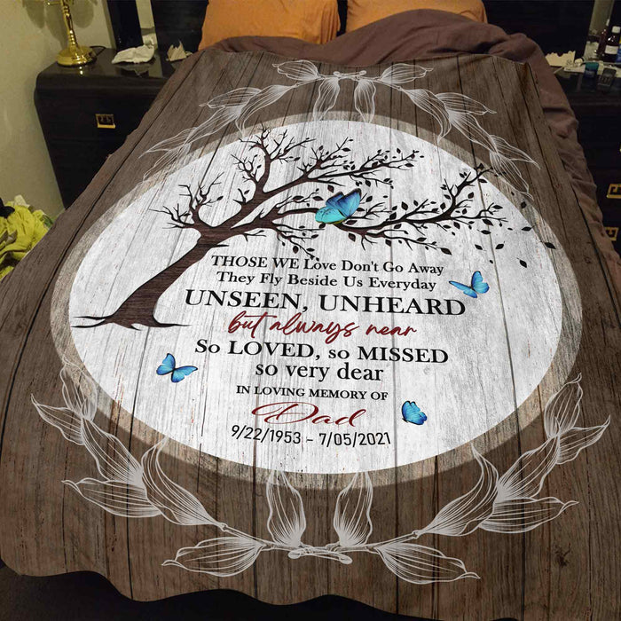 Loss Of Father Memorial Blankets Personalized, Butterfly Blanket With Bereavement Poem