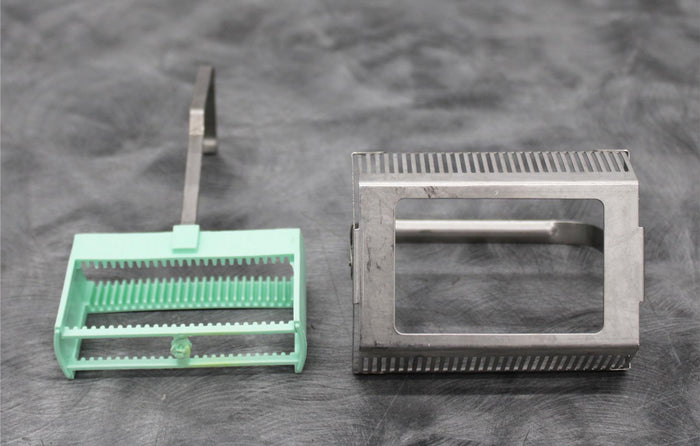 Lot of 2 Laboratory Slide Staining Racks with Handle