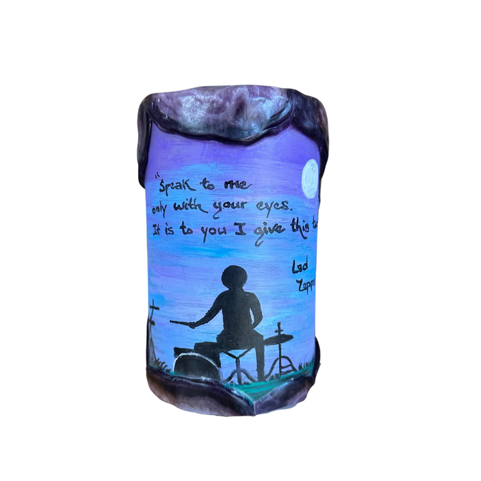 Painted Large Quote Pillar Candle - "Speak to me only with your eyes. It is to you I give this tune" Led Zeppelin