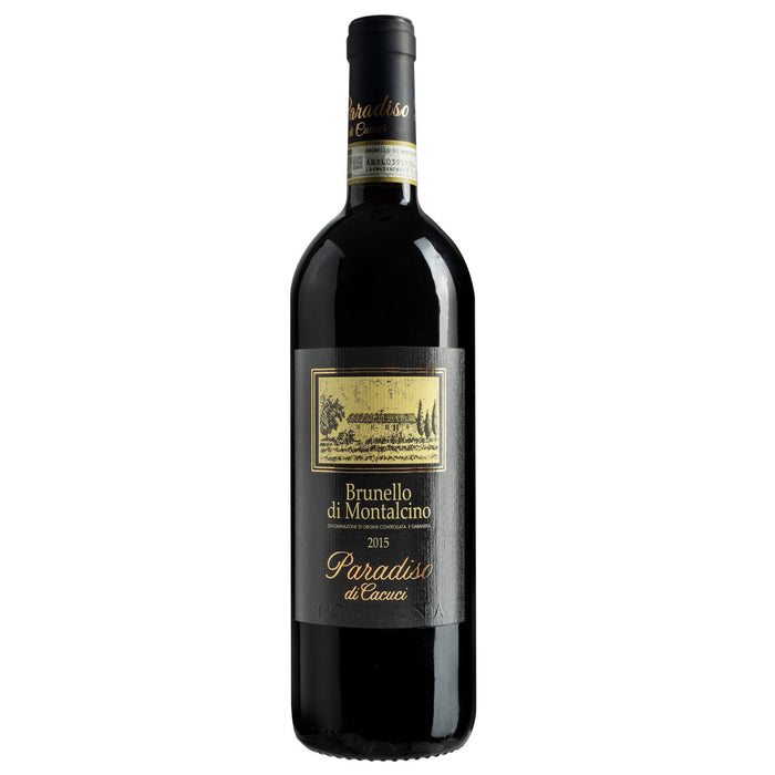 Brunello di Montalcino wine bottle, 2015, with label and black capsule