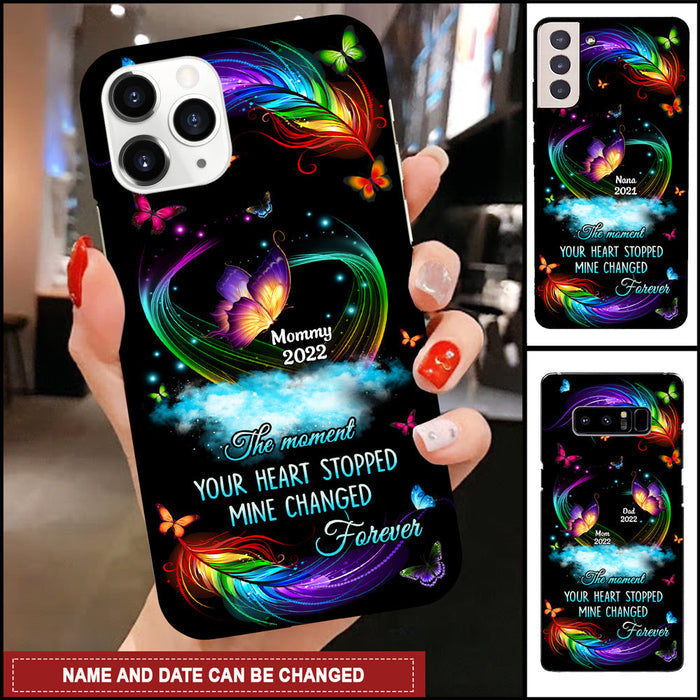 Personalized The Moment Your Heart Stopped Mine Changed Forever Butterfly Feather Phone Case