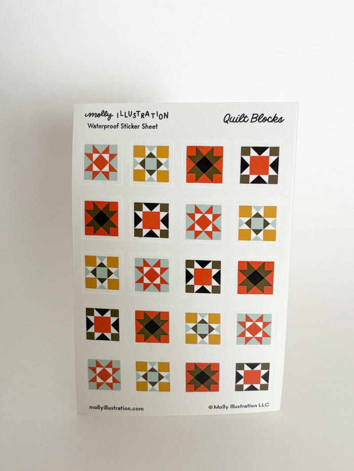 Quilt Block Illustrated Waterproof Vinyl Sticker Sheet