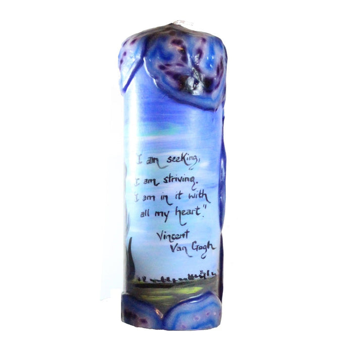 Quote Pillar Candle - "I am seeking, I am striving, I am in it with all my heart" Vincent Van Gogh