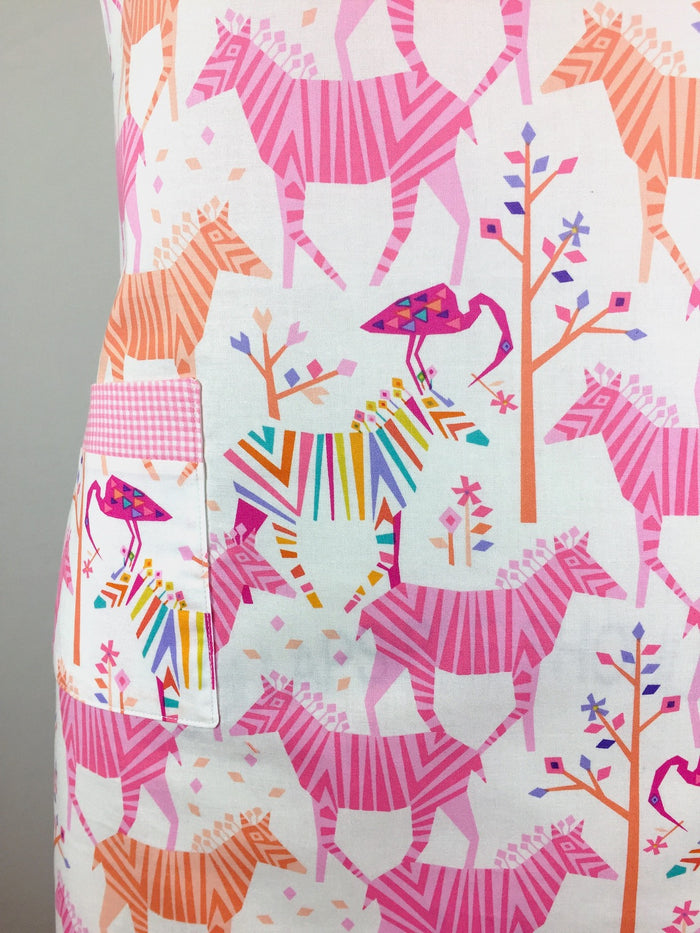 Rainbow Zebra Apron-The Blue Peony-Age Group_Adult,Animal_Zebra,Apron Style_Chef,Category_Apron,Color_Pink,Department_Kitchen,Material_Cotton,Pattern_Graphic,Theme_Animal