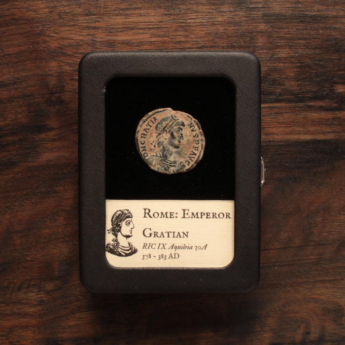 Rome, Emperor Gratian, Bronze AE2 (Emperor & Victory Reverse) - 378 to 383 CE - Roman Empire