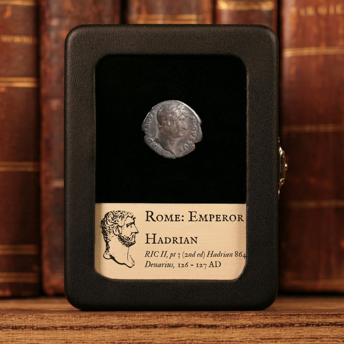 Rome, Emperor Hadrian, AR Denarius, Star within crescent - 126 to 127 CE - Roman Empire