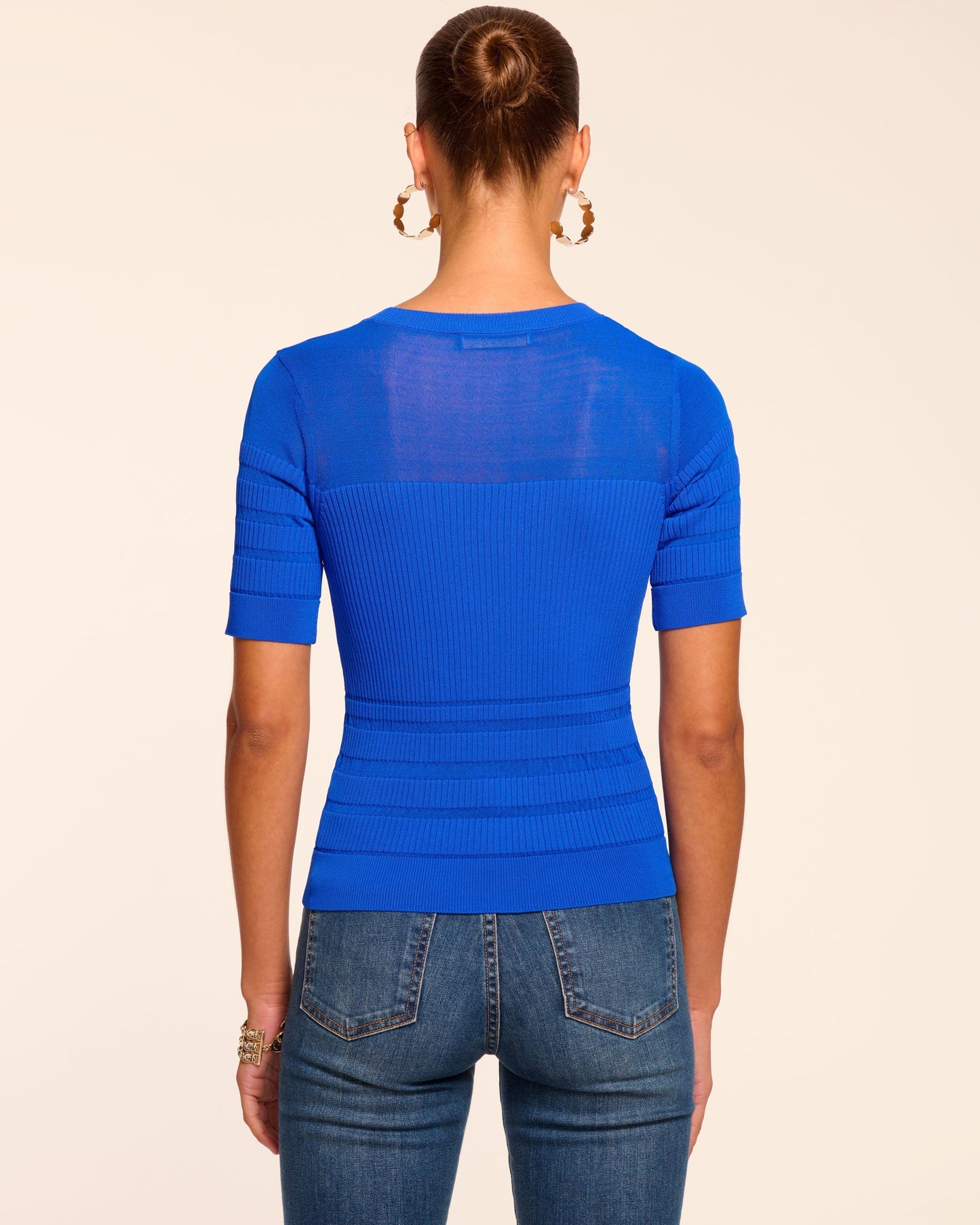 Torin Sheer Panel Short Sleeve Sweater