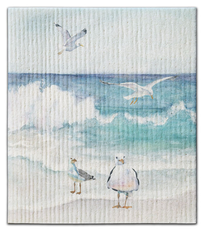 Seagulls(3)on Beach Swedish Dishcloth