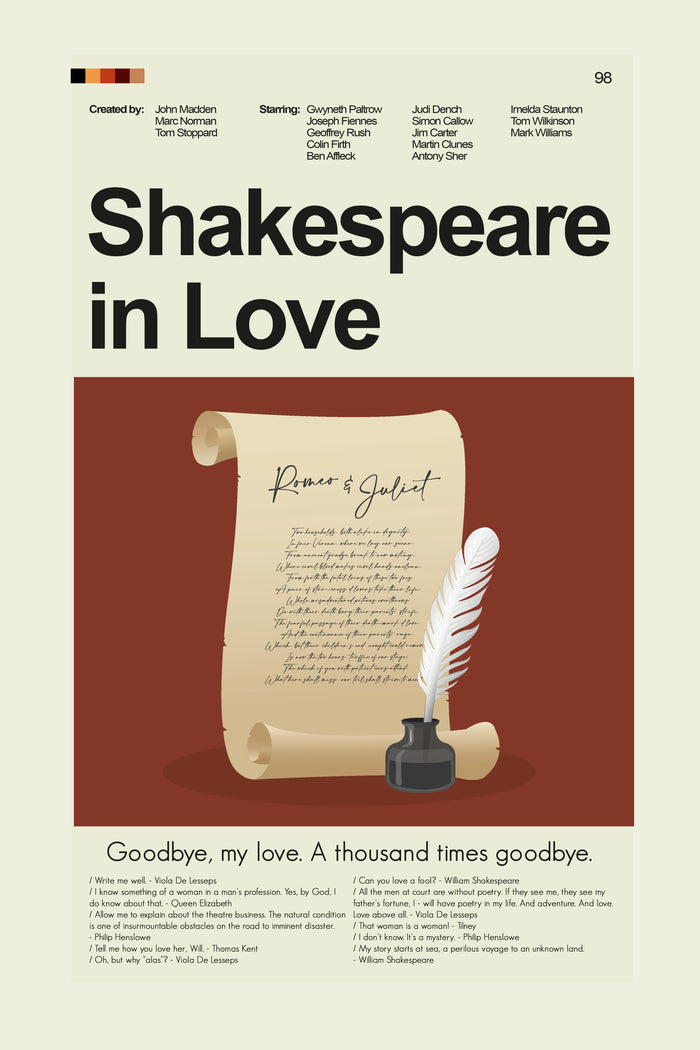 Shakespeare in Love Inspired Mid-Century Modern Print | 12"x18" or 18"x24" Print only