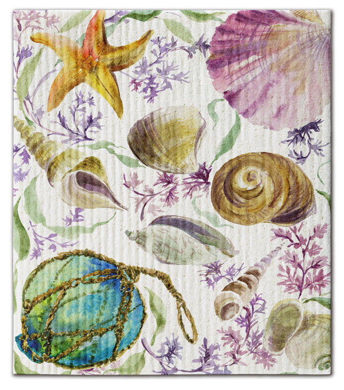 Shells with Purple Seaweed Swedish Dishcloth