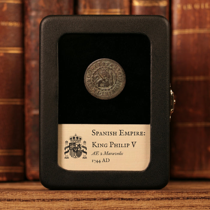 Spain, King Philip V, AE 2 Maravedis - 1744 CE - Spanish Empire