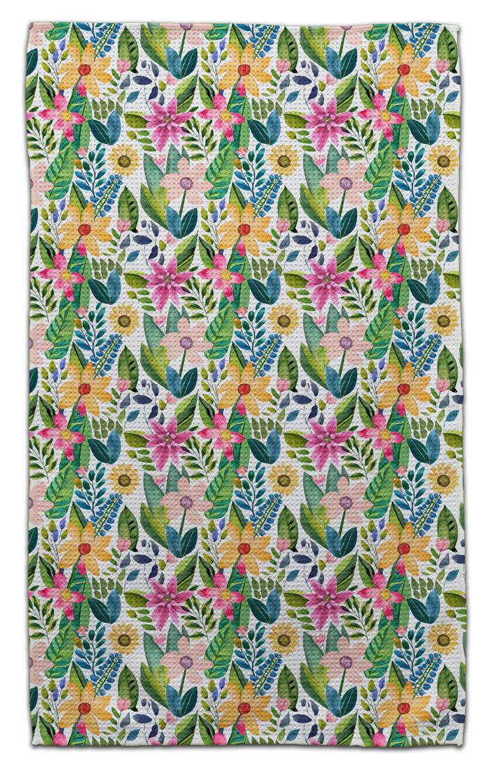 Spring Flowers Waffle Weave Towel - CJ Bella Co.
