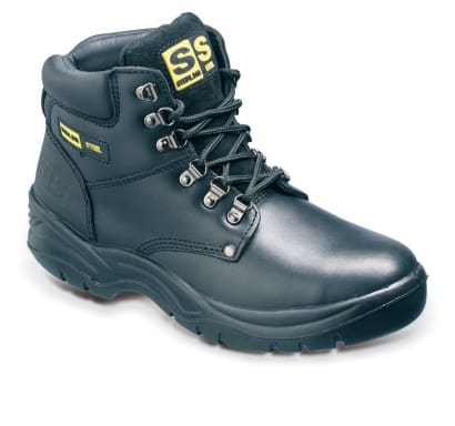 Sterling steel black leather safety work boots toe & midsole size 3-12 ss806 sm