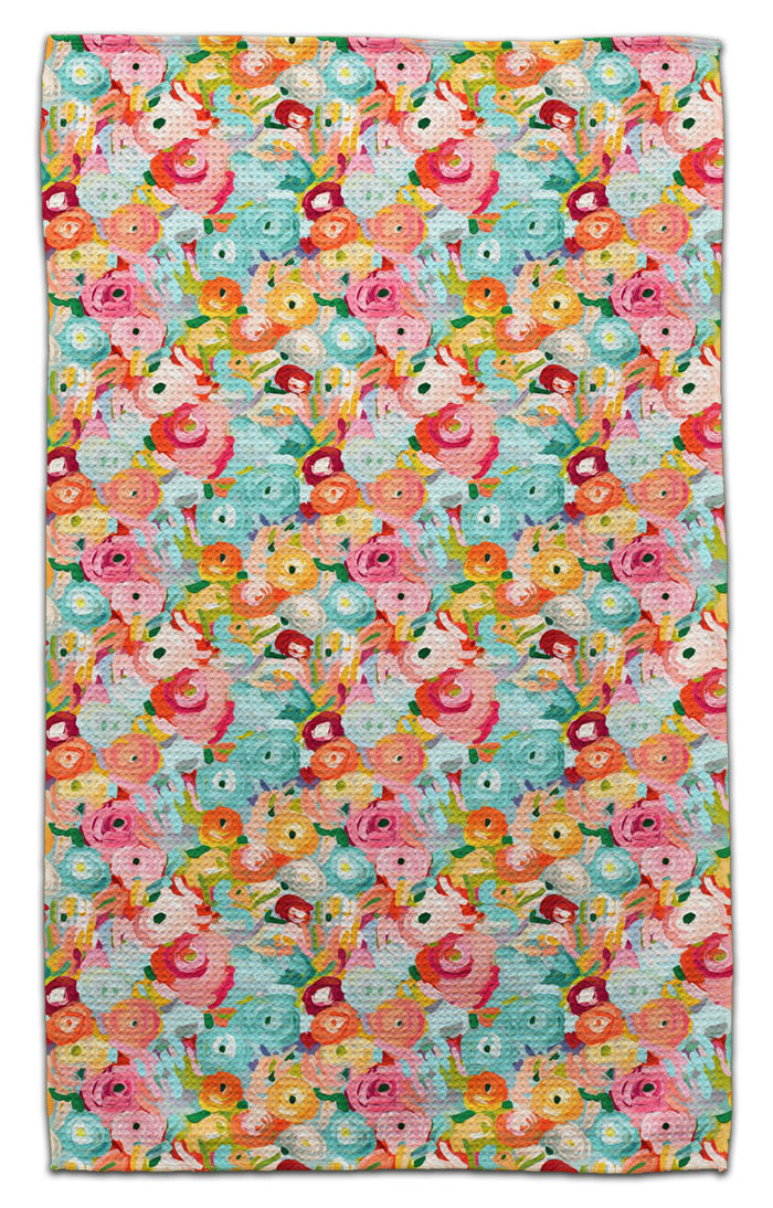 Teal Fall Flowers Waffle Weave Towel - CJ Bella Co.