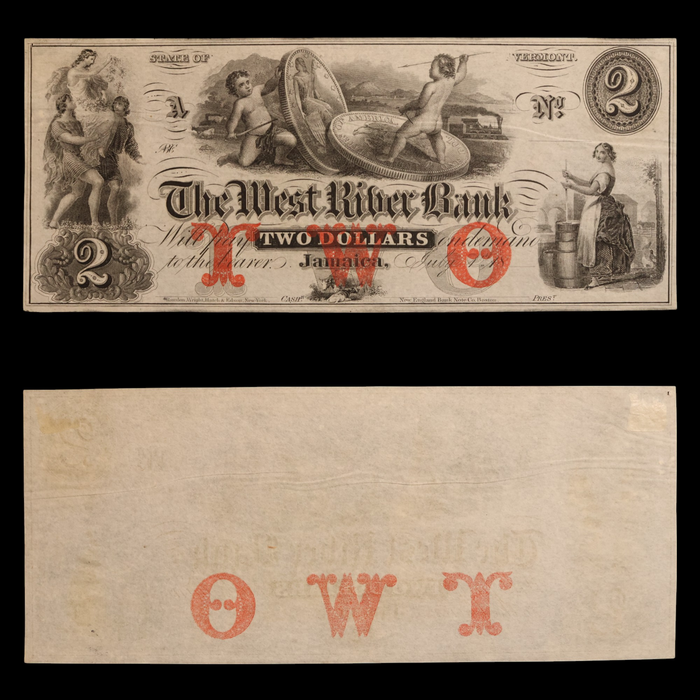The West River Bank Jamaica, Two Dollars (Unissued) - 1860 - Jamaica, Vermont, USA
