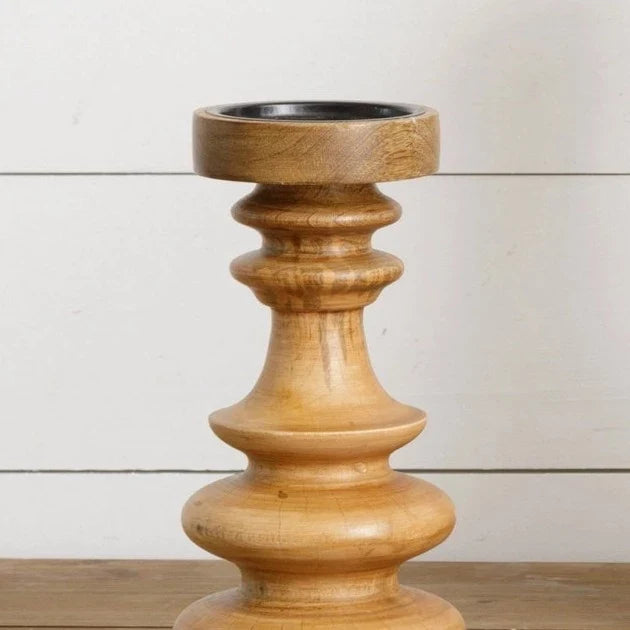 Turned Wood Pillar Candle Holder