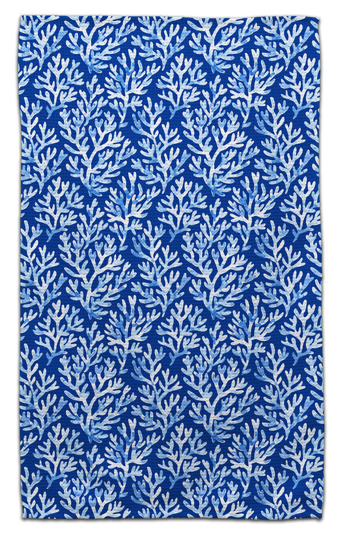 White and Blue Coral Waffle Weave Towel - CJ Bella Co.