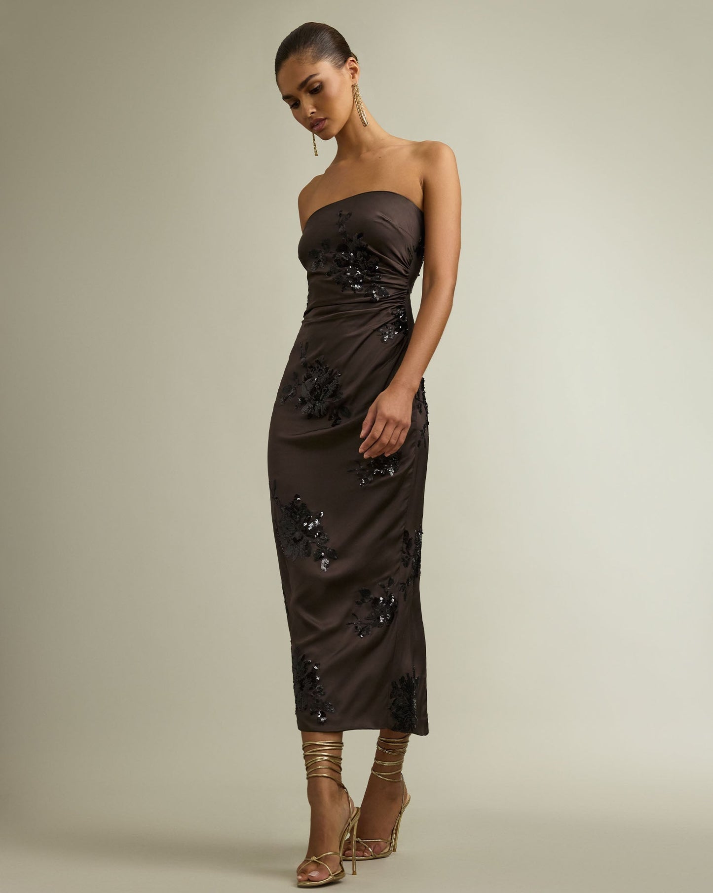 Sharon Strapless Embellished Midi Dress