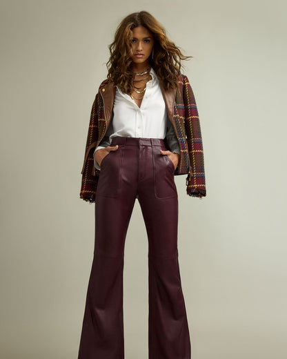 Theodora Leather High-Rise Wide Leg Pant | BLACKBERRY