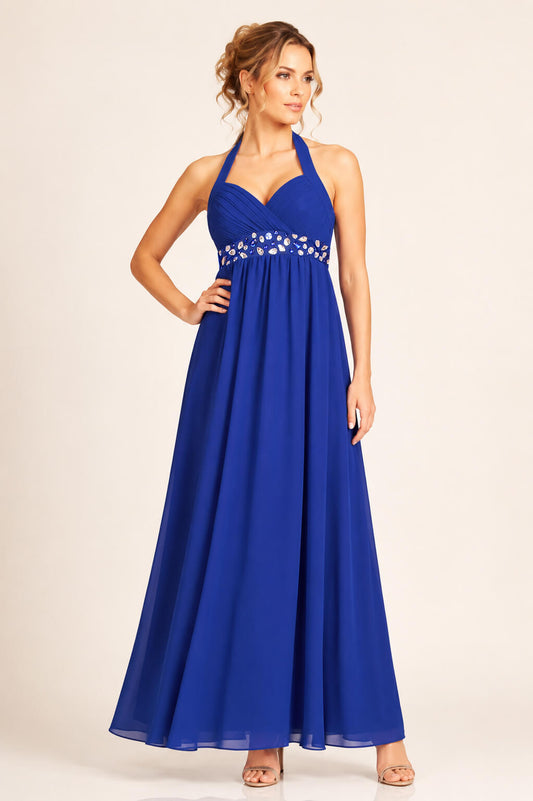 Coraline Blue Embellished Halterneck Evening Dress