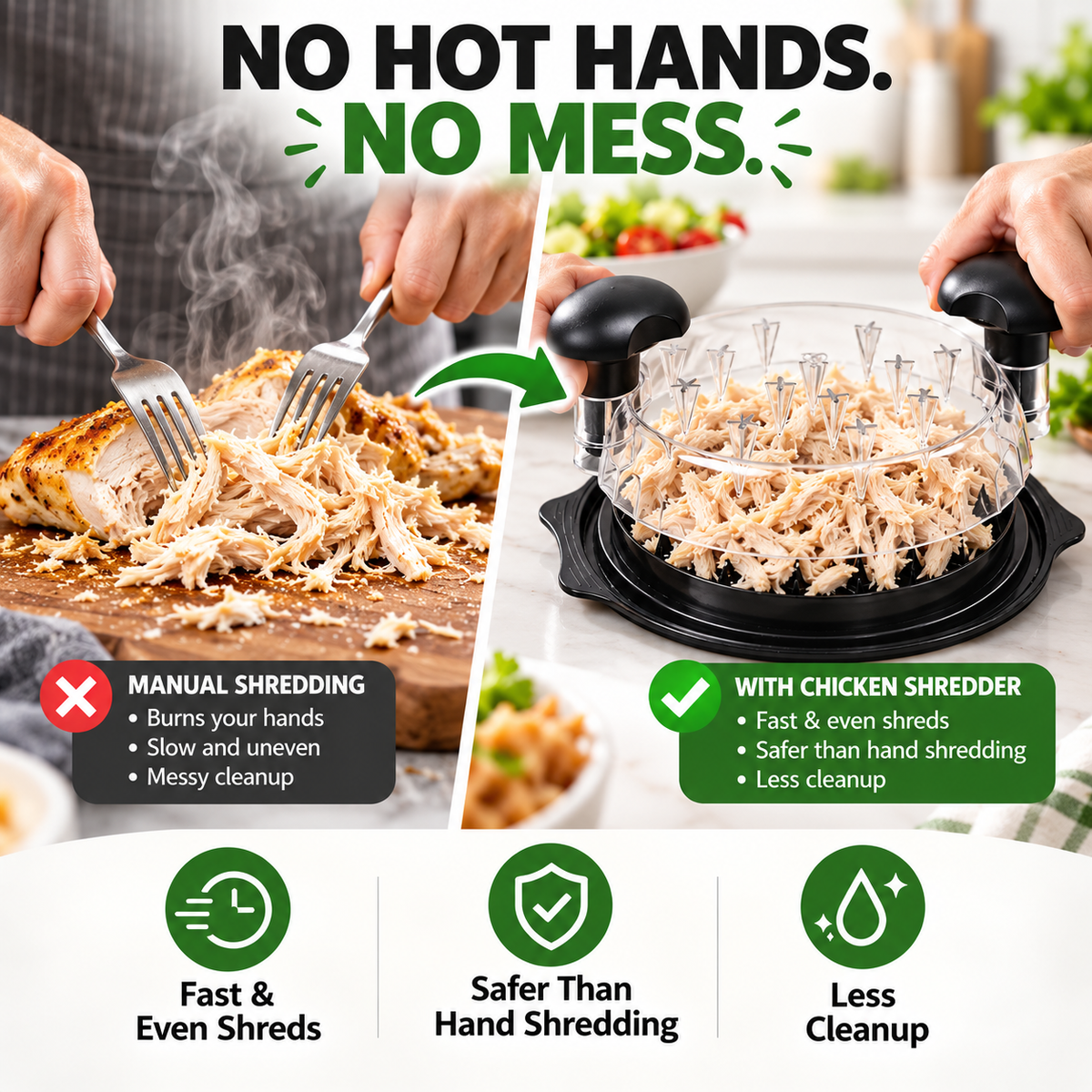 Large Capacity Meat Shredder with Visible Lid – BPA-Free Chicken Shredder Tool, Dishwasher-Safe & Anti-Slip Ergonomic Handle, Black