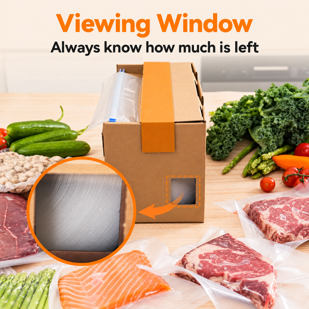 BPA-Free 3-Mil Vacuum Sealer Bag Roll – Built-In Cutter, Drawer-Ready Box, Food Fresh 3–6x Longer