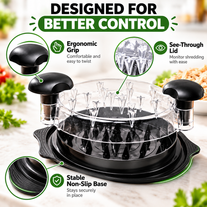 Large Capacity Meat Shredder with Visible Lid – BPA-Free Chicken Shredder Tool, Dishwasher-Safe & Anti-Slip Ergonomic Handle, Black