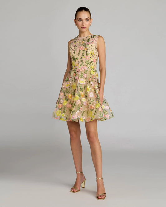 Floral Embroidered Sleeveless A-Line Mini Dress