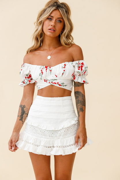 Perfect Timing Pleated Waist Frill Trim Mini Skirt White
