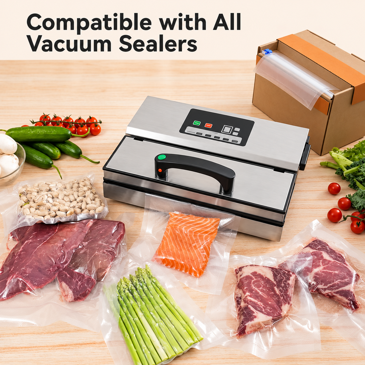BPA-Free 3-Mil Vacuum Sealer Bag Roll – Built-In Cutter, Drawer-Ready Box, Food Fresh 3–6x Longer
