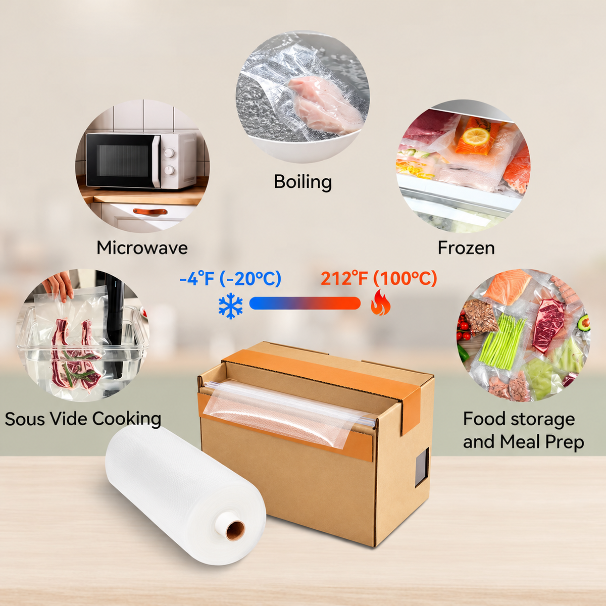 BPA-Free 3-Mil Vacuum Sealer Bag Roll – Built-In Cutter, Drawer-Ready Box, Food Fresh 3–6x Longer