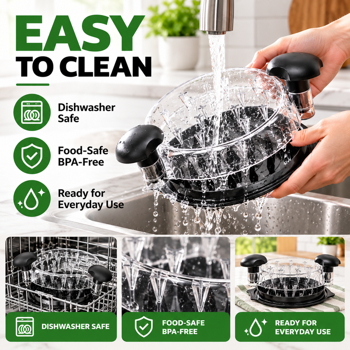 Large Capacity Meat Shredder with Visible Lid – BPA-Free Chicken Shredder Tool, Dishwasher-Safe & Anti-Slip Ergonomic Handle, Black