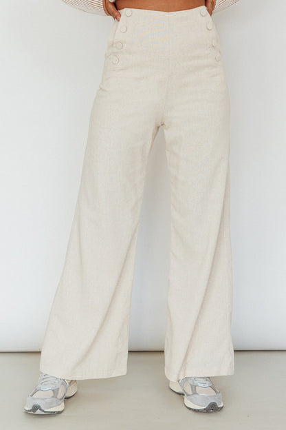 Lyris Button Detail Wide Leg Pants Natural