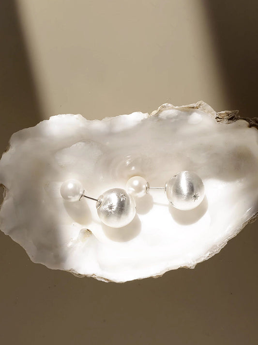 Star-Detail Double-Pearl Earrings