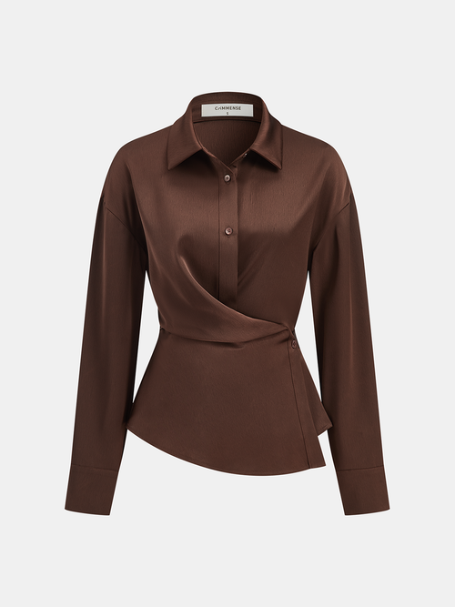 Asymmetric Wrap Satin Shirt