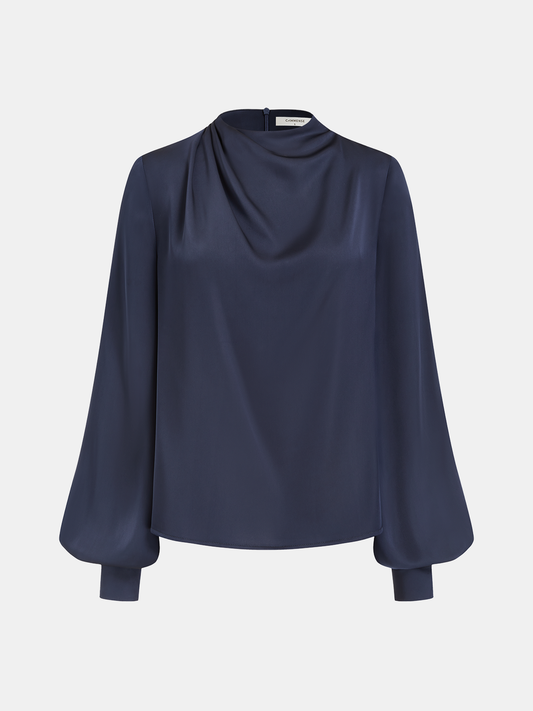 Satin Draped Mock Neck Blouse